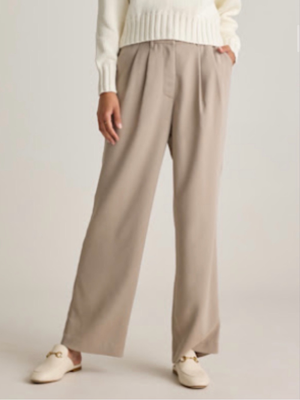 Quince Taupe Wide-Leg Pleated Pants
